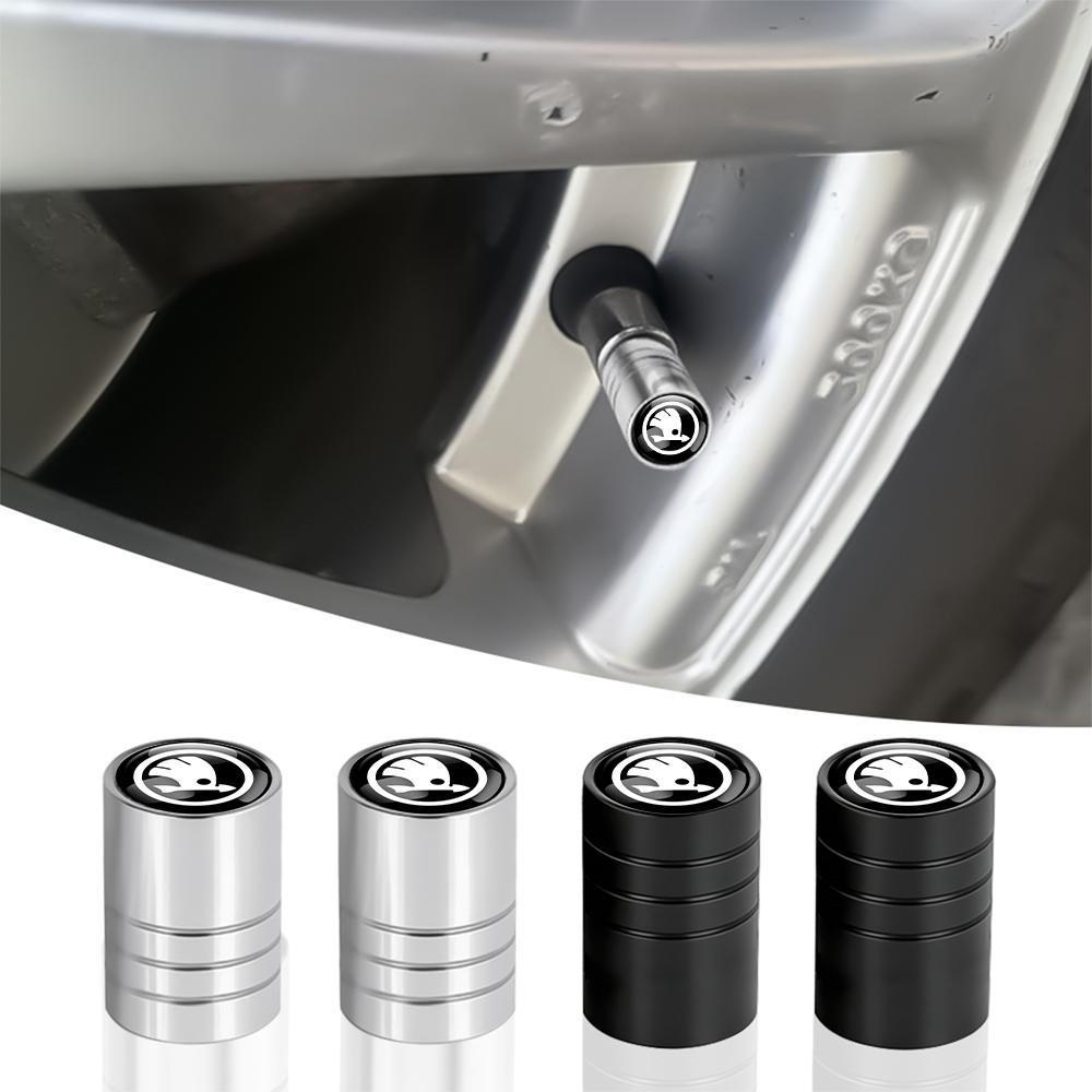 LLEV2 4Pcs Car Wheel Tire Valve Stem Cap Auto Accessories For Skoda Kodiaq Octavia Enyaq Kamiq Scala Rapid Superb Karoq Vision RS Yeti