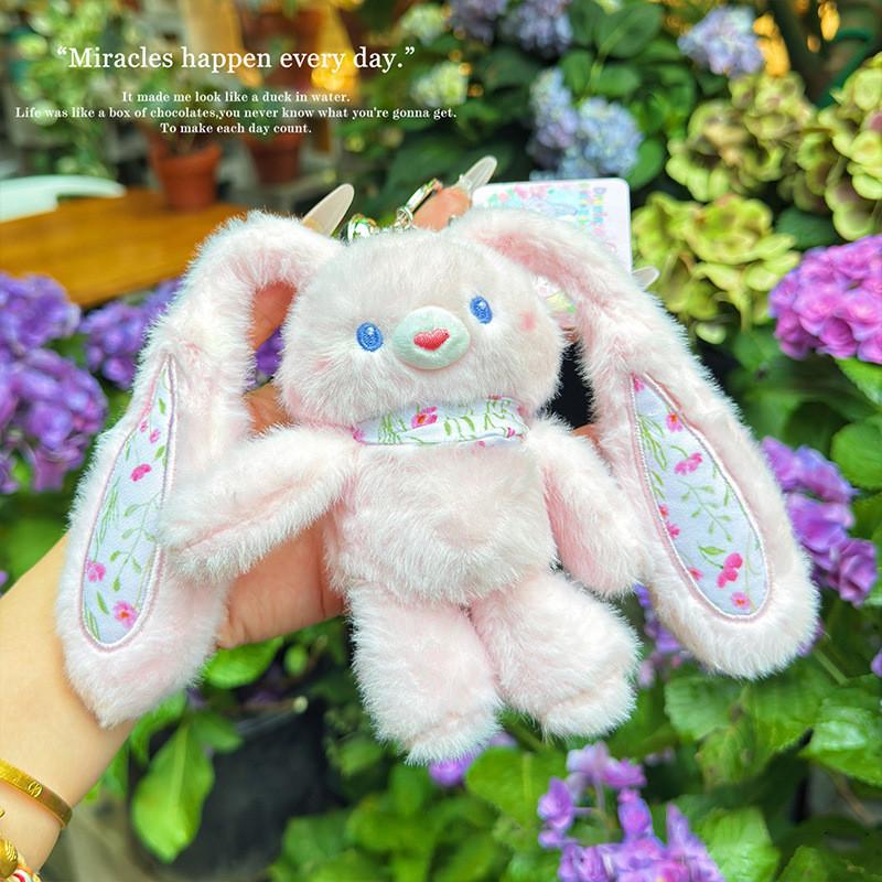 Rabbit Fluffy Plush Pendant Keychain With Flower Design For Accessories Backpack