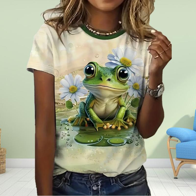 Модная женская футболка с принтом «Принц-лягушка», забавная повседневная футболка с короткими рукавами и круглым вырезом, летняя женская футболка