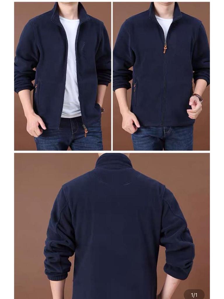 Men's Thick Fleece Jacket - Double-sided Stand Collar Cardigan for Spring, Autumn, and Winter Outdoor Use.