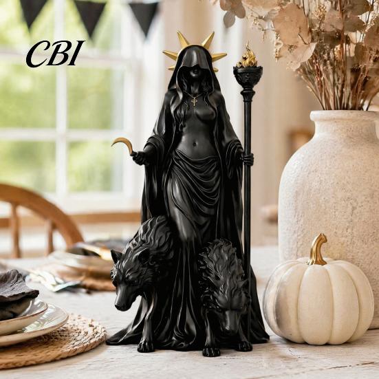 Goddess of The Underworld Statue Hecate Greek with Magical Hounds, Fantasy Theme Culture Gift for Collectors Resin Sculpture, Mythological Figurine