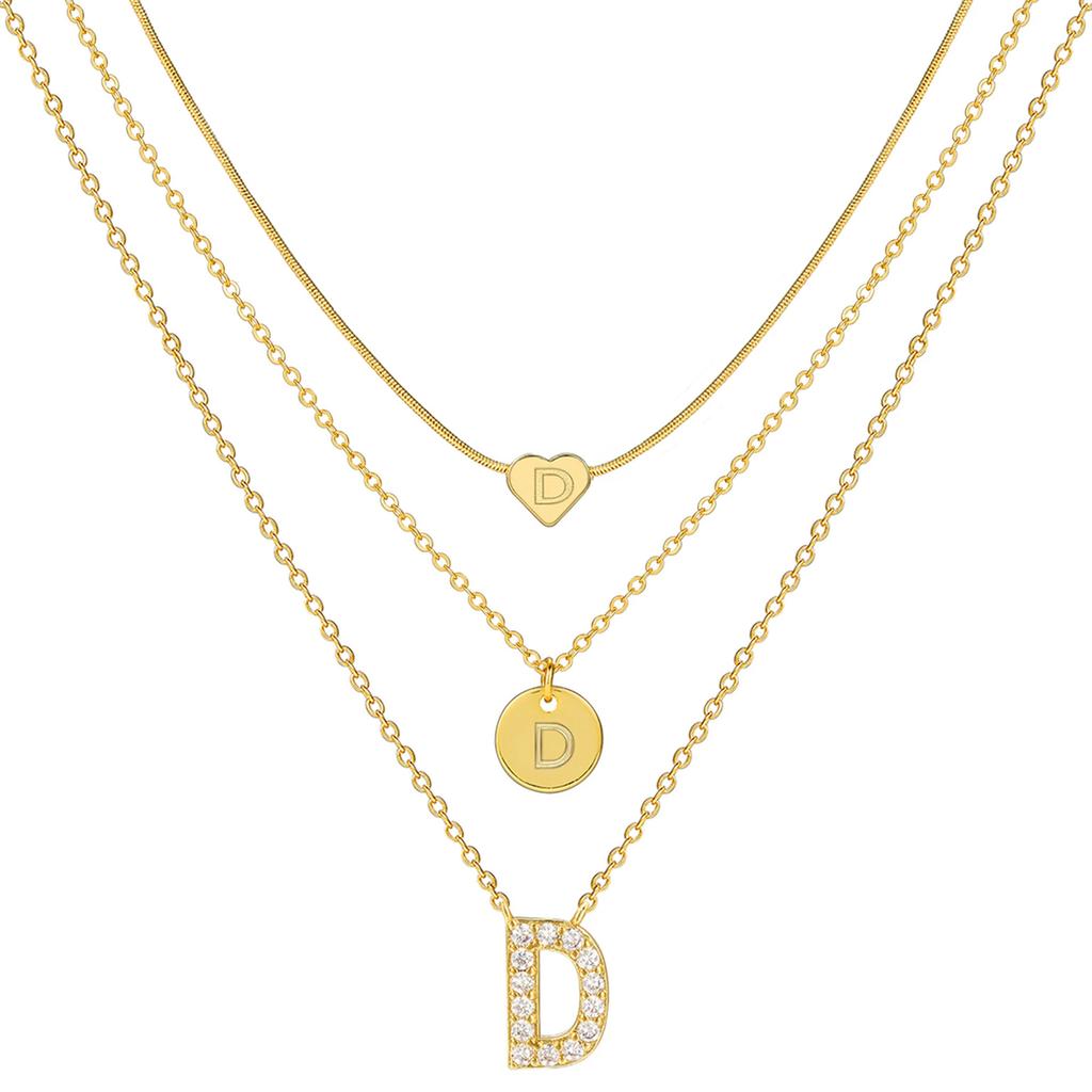 17KM 3 Pcs Plated Heart Initial Necklace Sets for Women Fashion Multilayer Letter Choker Necklaces Copper Metal Jewelry Gift