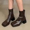 Женские зимние ботинки с квадратным носком, зимние мотоциклетные ботинки на среднем каблуке, массивная кожаная дизайнерская обувь, трендовые готические ботинки для женщин