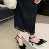 2025 new bag head sandals women's pointed head bow high heels summer one-word buckle stiletto elegant single shoes