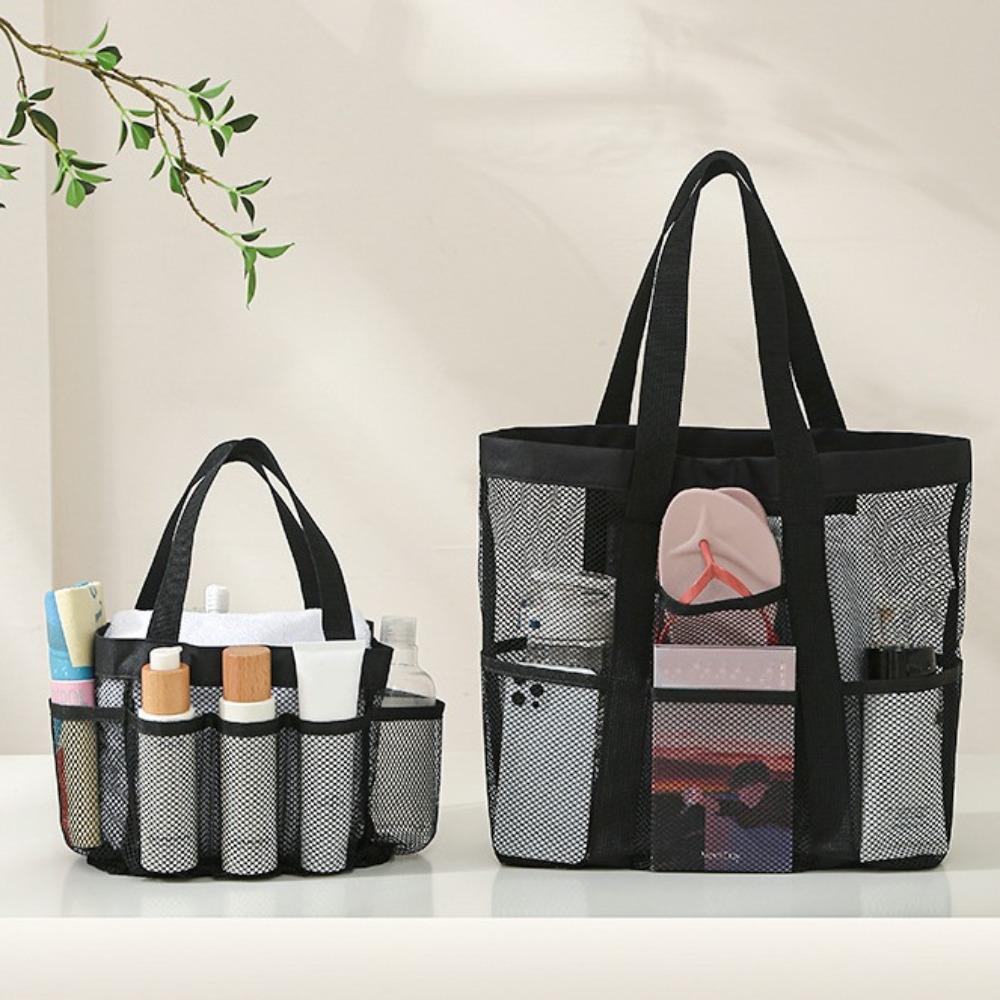 PVC Mesh Beach Bag Nylon Swimming Tote Bag Soild Color Hollow Out Handbag School
