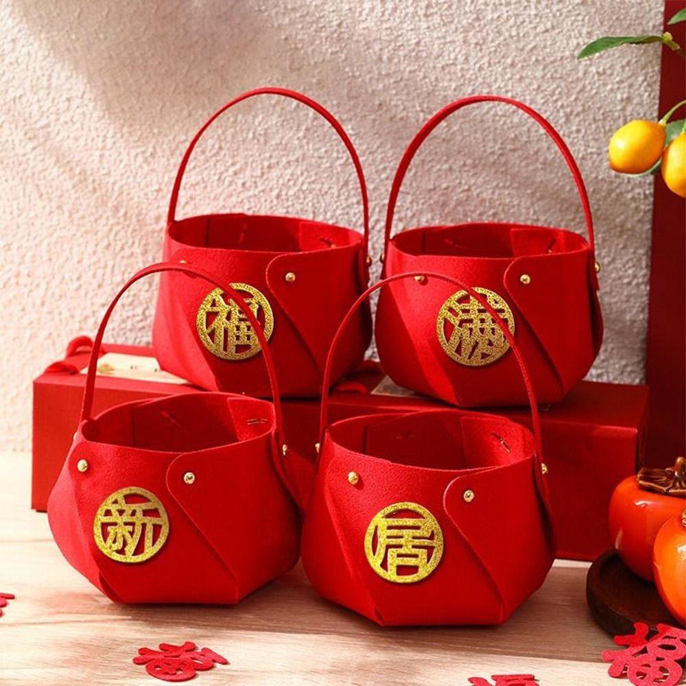 4Pcs Handle Chinese Wedding Candy Bag Big Red Wedding Candy Gift Boxs Marriage Supplies
