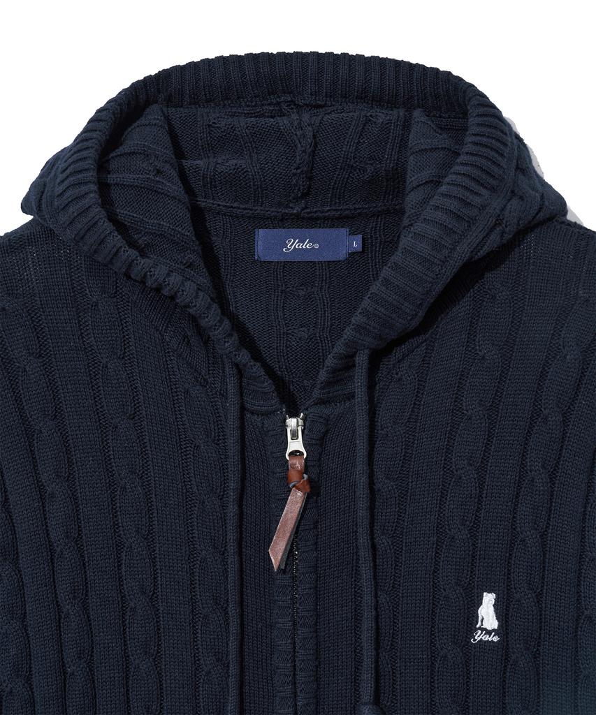 YALE Cable Knit Zip-Up Hoodie_Navy