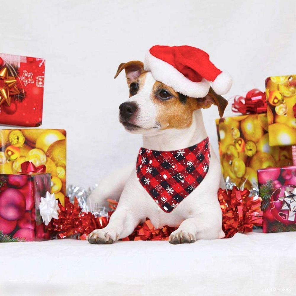 Reversible Design Pet Scarf Buffalo Plaid Pet Neckerchief Christmas Decoration