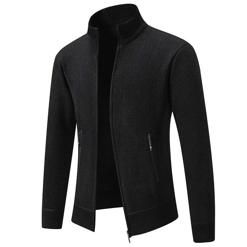 Мужской повседневный свитер-кардиган на осень-зиму 2025 года, однотонный, с воротником-стойкой, мужское вязаное теплое кардиган на молнии