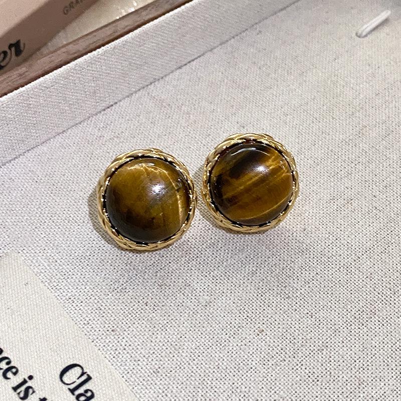 Серьги-пусеты «Серебряная игла» с тигровым глазом - Ретро, Высококлассные, Нишевый Универсальный Стиль и Элегантный Темперамент