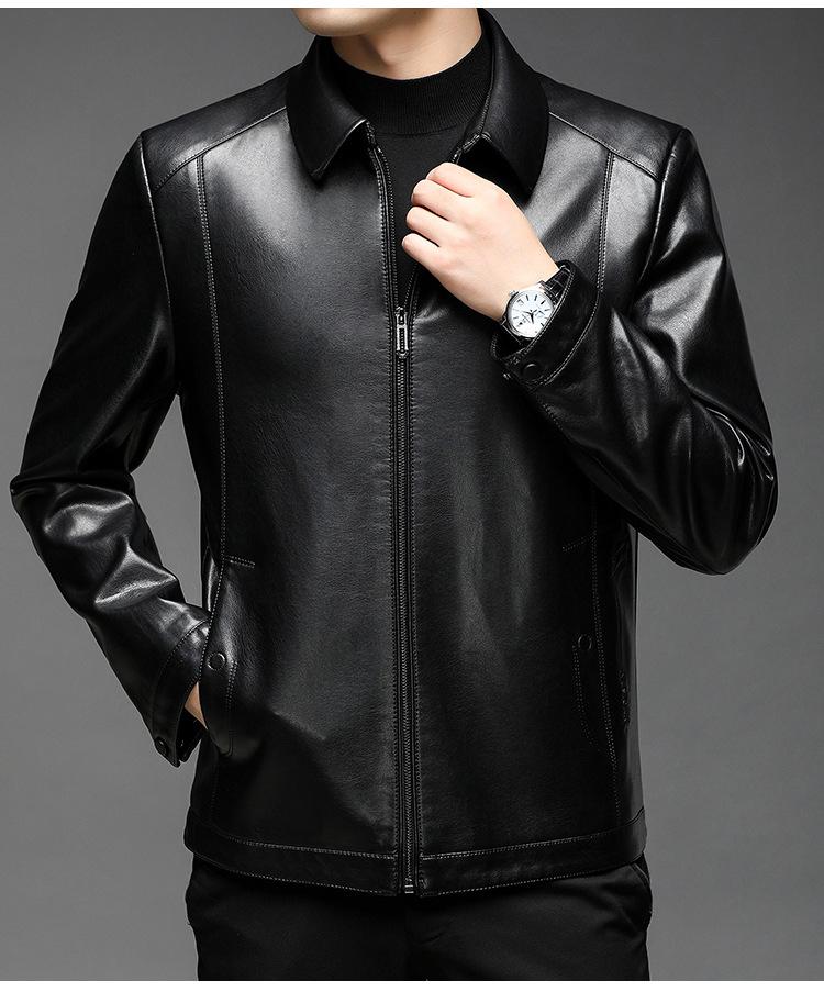 Кожаная куртка мужская осенне-зимняя новая мужская одежда с воротником-лацканом мягкая кожаная куртка для мужчин среднего возраста свободная и повседневная