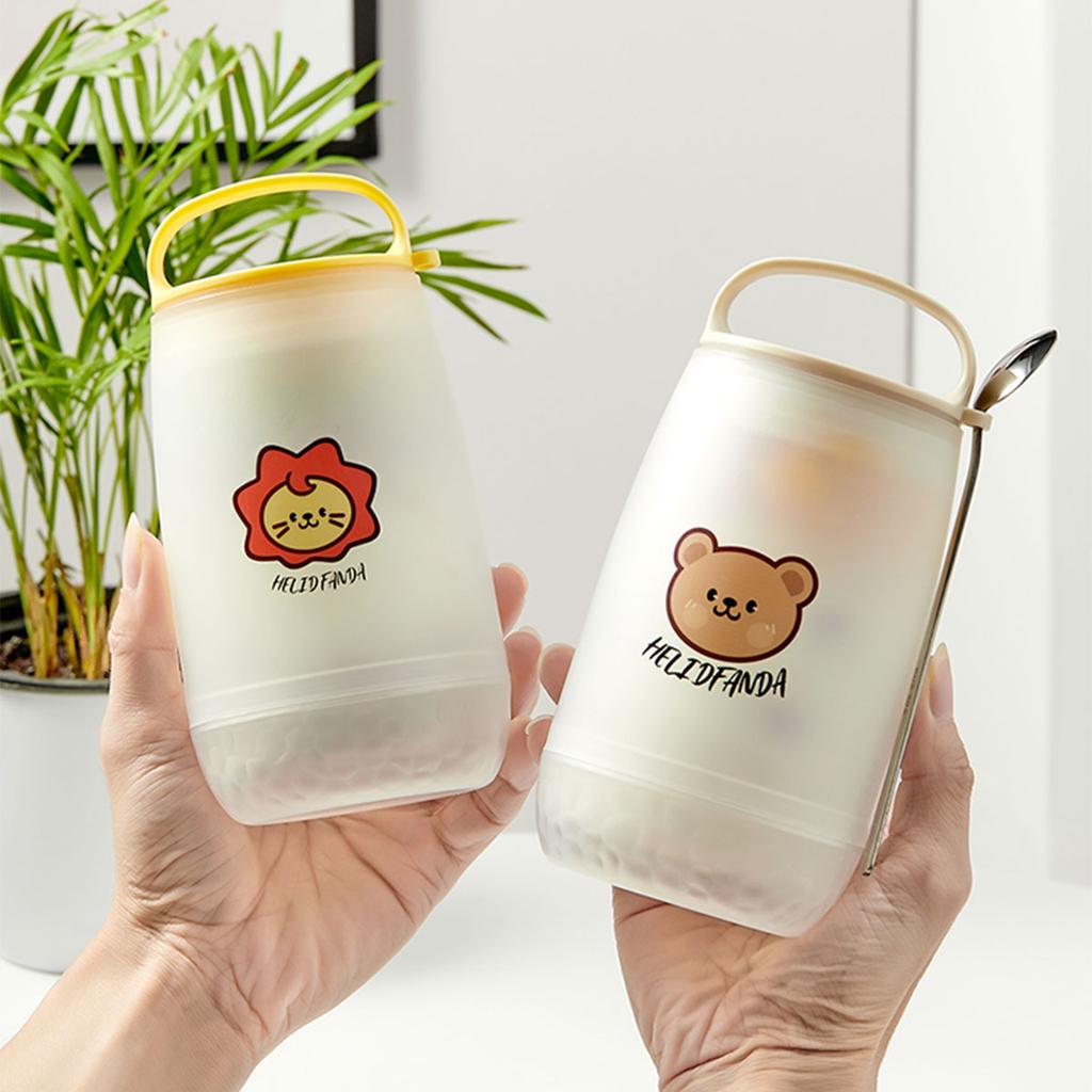 Cute Oat Breakfast Cups With Spoon Portable Plastic Food Container Reusable Leak Proof Salad Yogurt Cup Microwave Safe