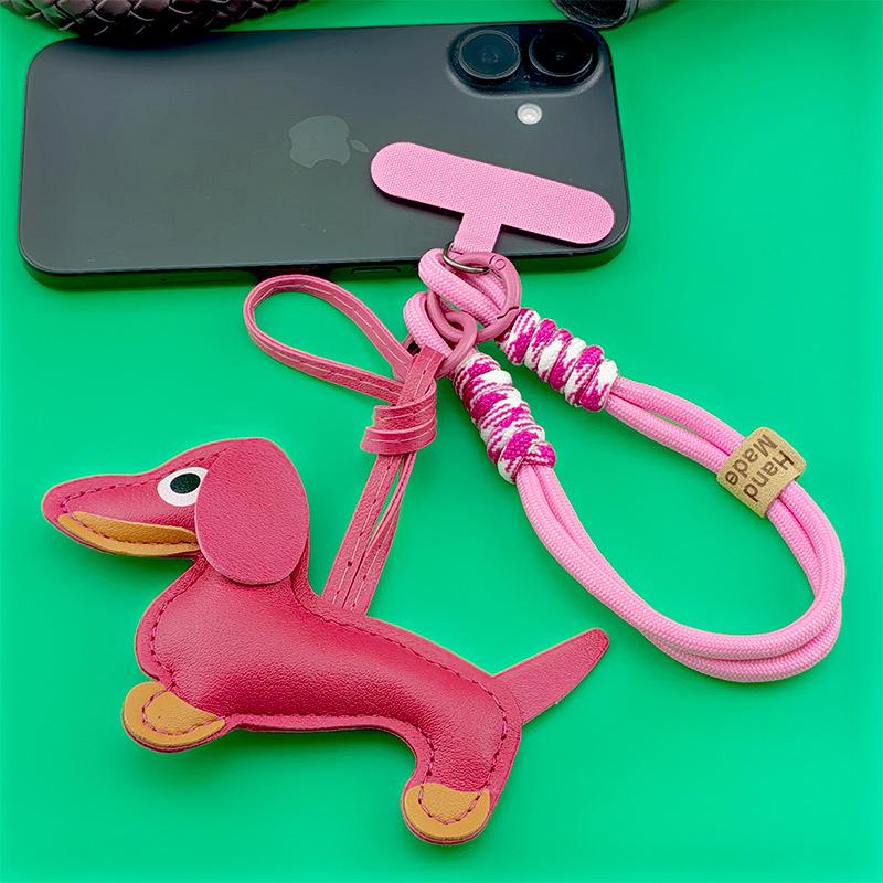 Dachshund Bag Pendant Premium Cartoon Dachshund Mobile Phone Chain Rope Leather Puppy Ins Bag Pendant Miu