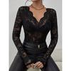 Women's Autumn and Winter New Sexy Single-layer Floral Lace Scalloped Decoration Bottoming Small Shirt Tops