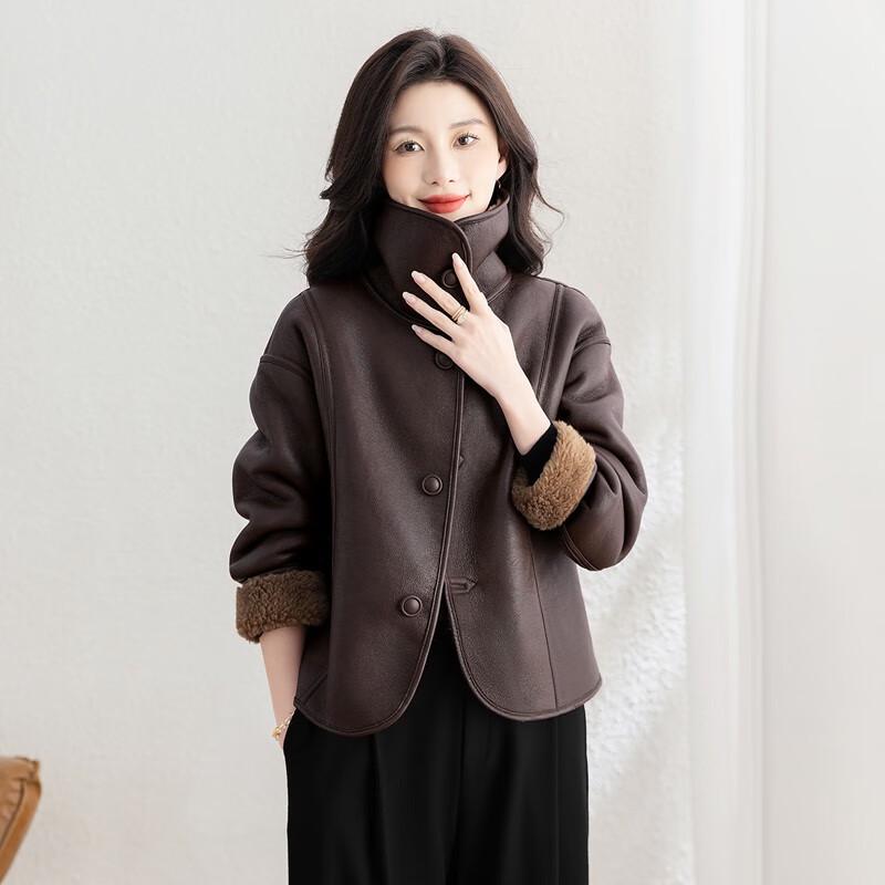 Женская флисовая куртка с лацканами из искусственной кожи