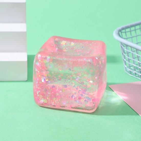 Ice Cube Squeeze Toy with Glitter Slow-Rising Water Cube TPR Fidget Toy for Stress Relief Portable Decompression Gadget for Kids