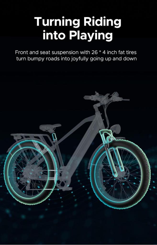 ENGWE E26 Electric Bike for Adults, 26" *4.0" Fat Tire E-Bike,48V 16Ah Removable Li-Battery, Range 87Miles 45KM/H 7 Gears Commuting Mountain Ebike