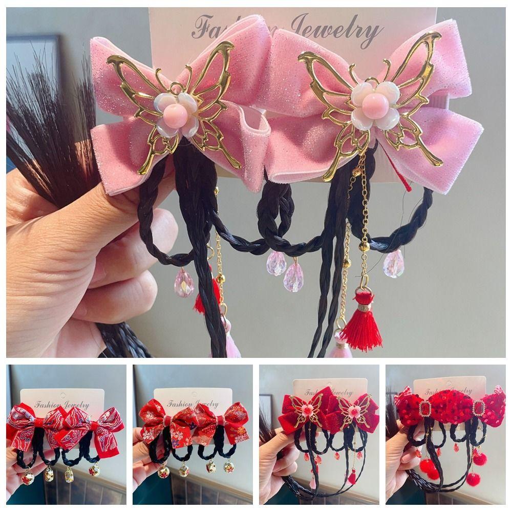 2 шт. Кисточка Детская заколка для волос Китайский стиль Парик Коса Заколка Сладкий Красный Бант Заколка для волос