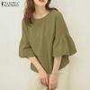 Женская повседневная однотонная свободная блузка с круглым вырезом и рукавом 3/4