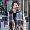 Корейская версия мохерового клетчатого шарфа женский зимний цвет морской соли молочный кофе синий утолщенный атмосферный теплый студенческий платок-шаль