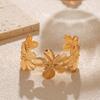 Vintage Gold Color Flowers Cuff Bracelets for Women Fashion Metal Wide  Flower Opening Bangles Hand Jewelry Gifys