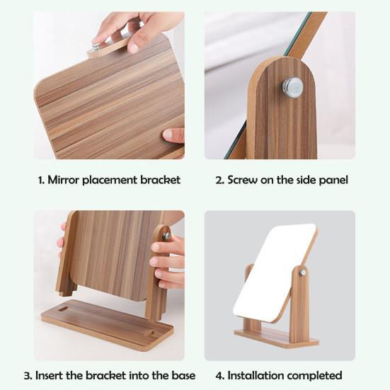 360 Degrees Rotatable Makeup Mirror with Wooden Base High Clarity Men Women Desktop Vanity Mirror Portable Travel Rectangle Cosmetic Mirror