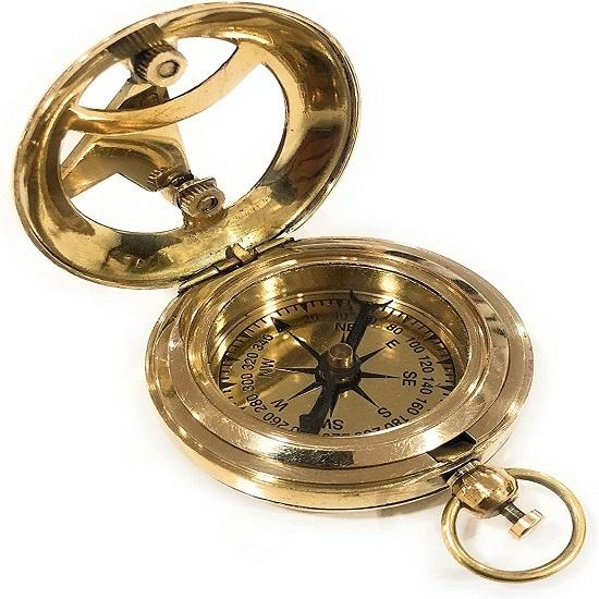 Push Brass Button Sundial Compass Nautical Gift