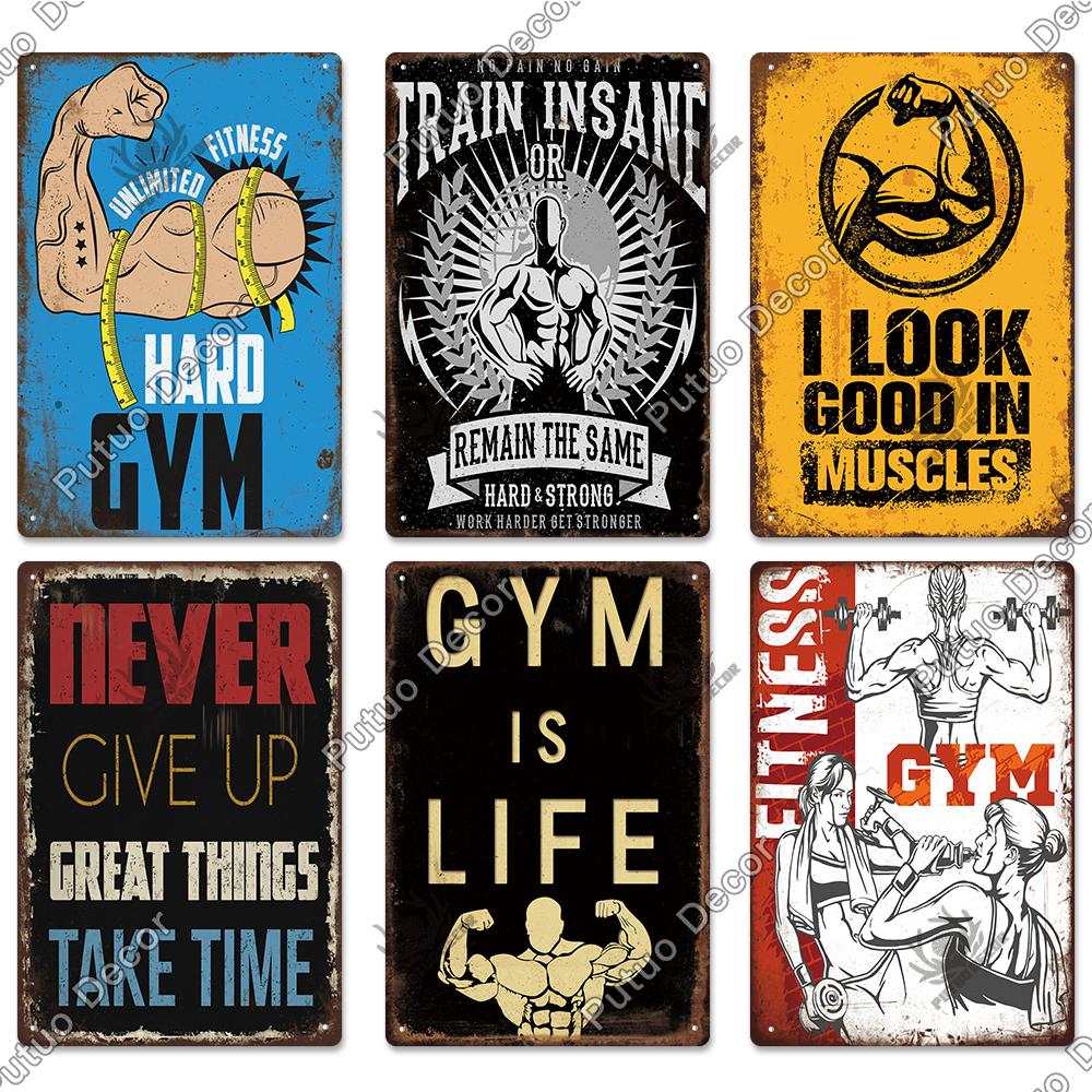 Mfoever Tin Sign Decor Gym Vintage Tin Signs Plaque Metal Plates Retro Posters Work Out Wall Art Decorative for Home Man Cave Gym Room