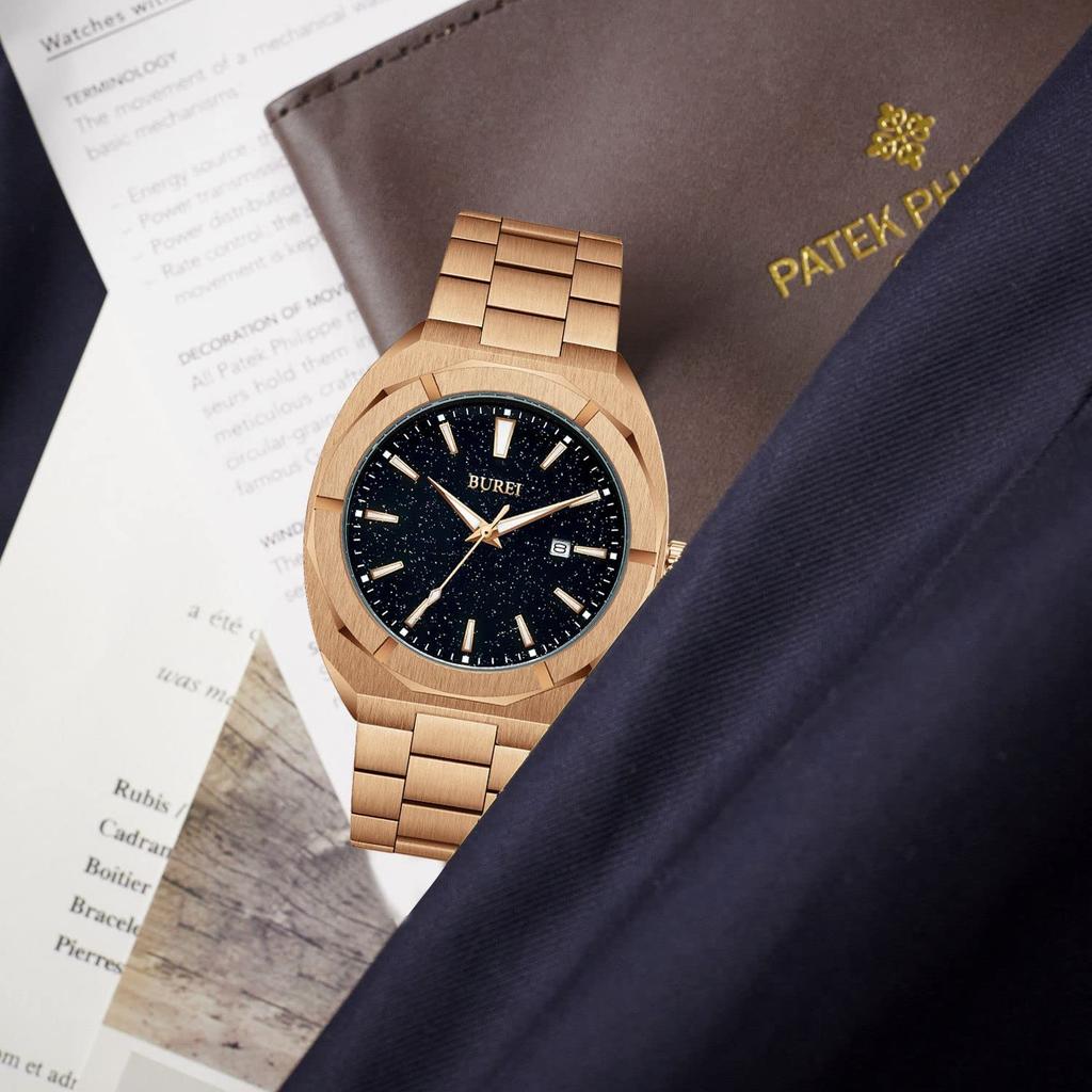 BUREI Analog Quartz Simple for Watch U Men's Watch, Design, Waterproof, Black, Popular, Stylish, Gentlemen, Business, Casual, Luminous,