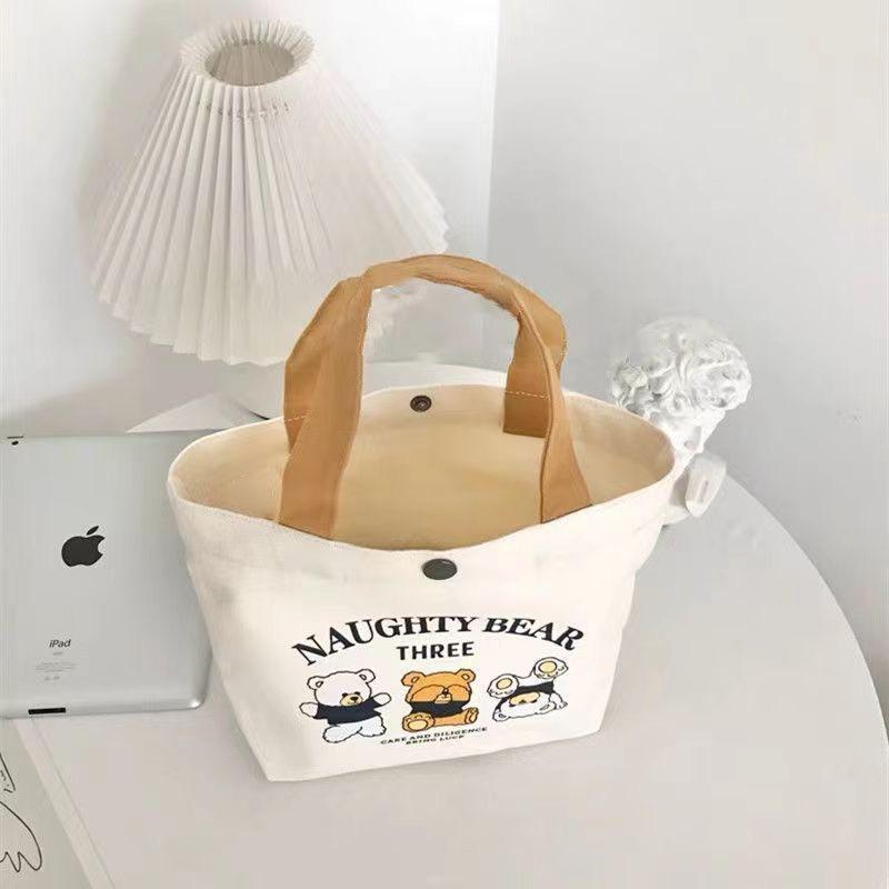 Сумка-ланч Bear Canvas 2024 года выпуска: Милая, портативная подарочная сумка для женщин