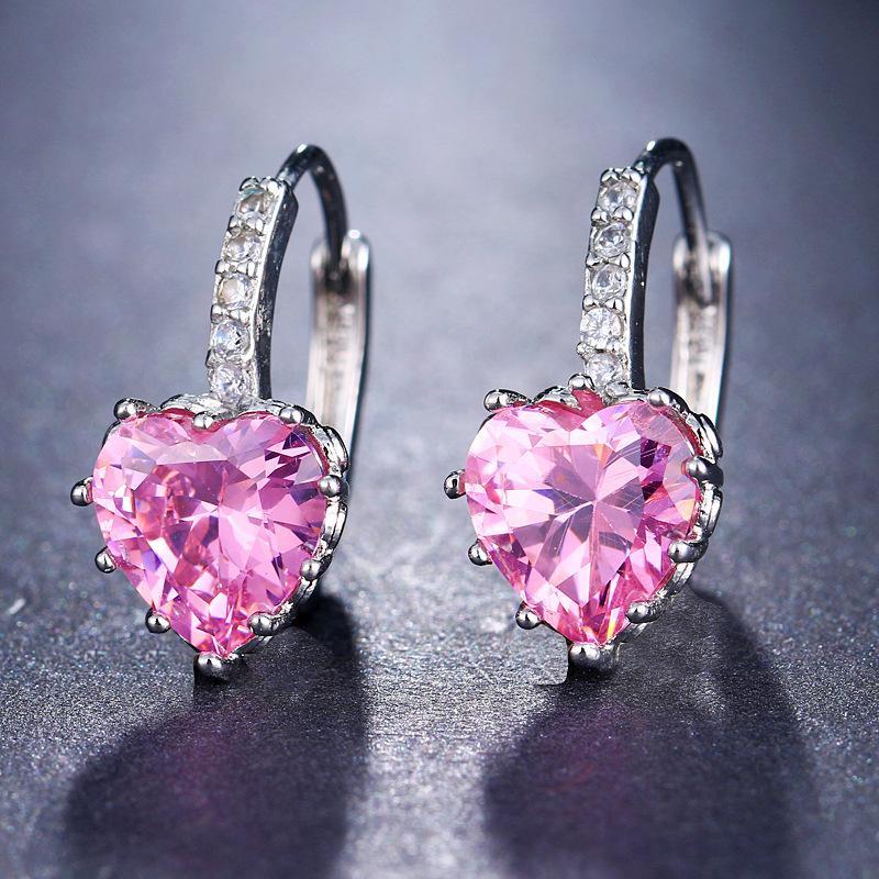 Classic Heart Shaped Cubic Zirconia Hoop Earrings 1 Pair Lightweight High Quality Jewelry for Women Daily Office Wear