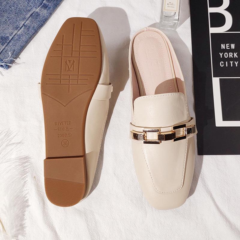 Fashion 2024 New Spring and Summer Women Wear Slippers Korean Fashion Simple Design Leather Girl Black Muller Shoes 41-44 Free Shipping