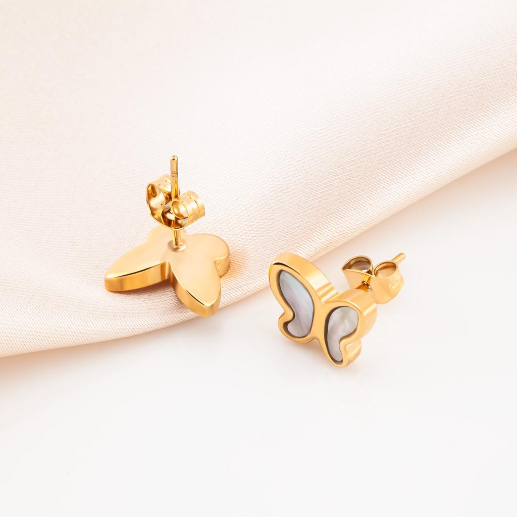 18k Gold Plated Stainless Steel Butterfly Earrings Bracelet Necklace Set Women Jewelry Shell Jewelry Set