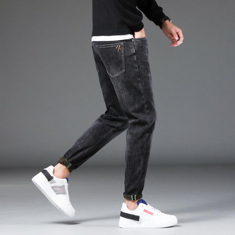Мужские весенние джинсы со средней талией, эластичные корейские свободные модные брендовые длинные брюки Harun, мужские маленькие мужские брюки с прямым рукавом