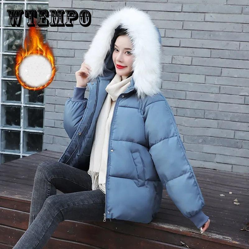 Solid Color Cotton Jackets Korean Style All-match Thick Down Coats Winter Large Size Loose Short Hooded Down-filled Coats