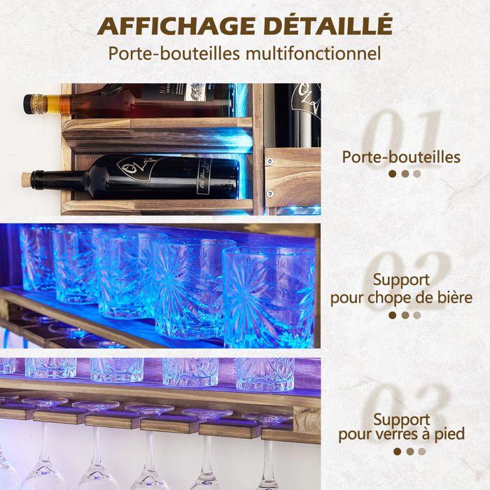 Yorbay Casier à Vin Mural avec Éclairage LED, Étagère à Bouteille Range et Porte-Verre à Pied, Assemblage et Combinaison Libres
