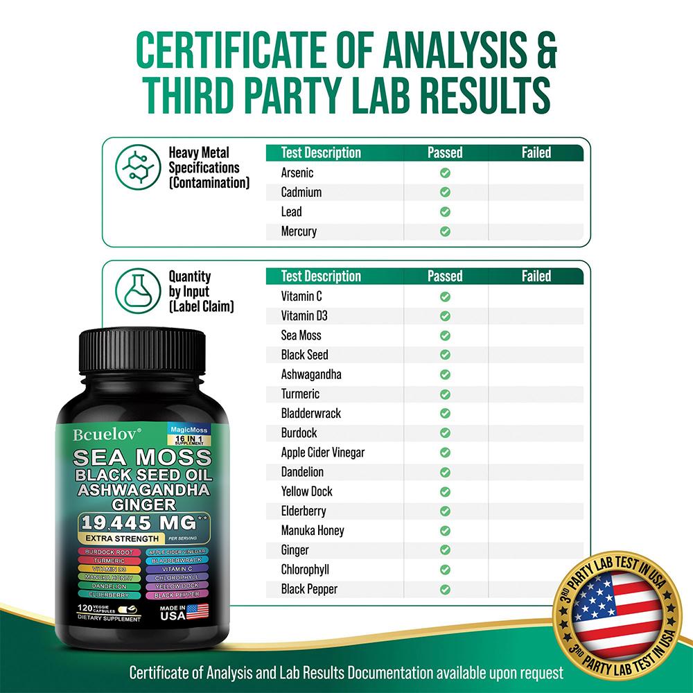 Sea Moss Dietary Supplement, With Vitamin, Turmeric, 120 Capsules Per Bottle