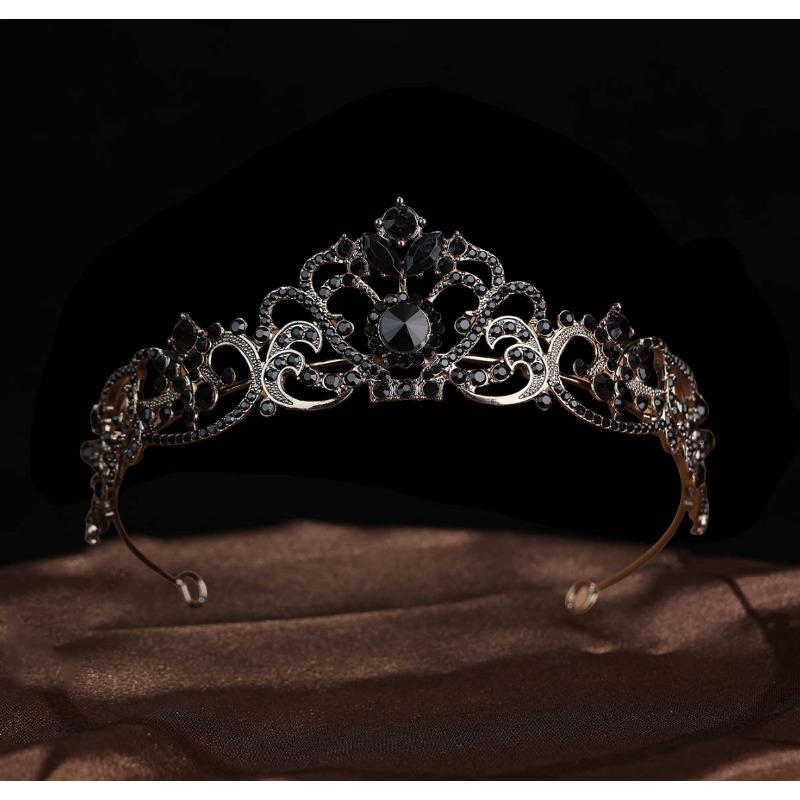 Retro and Fashionable Water Diamond Crown Headwear Halloween Black Crown Cosplay Costume Party and Ball Style Accessories