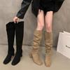 Мода Новый Стиль Женская Обувь Мода Рукав Женские Сапоги Зимние Сохраняют Тепло Острый Носок Замша Однотонные Высокий Голенище Массивный Каблук Женские Сапоги