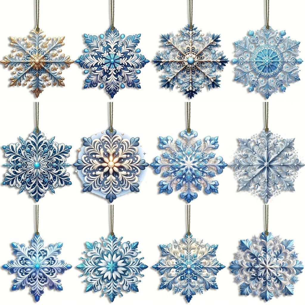 12 Creative Blue Snowflake-themed Home Decoration Christmas Tree Party Wooden Decorative Cabinet Pendants