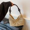 Large Capacity Hollow Beaded Straw Woven Single Shoulder Tote Beach Bag