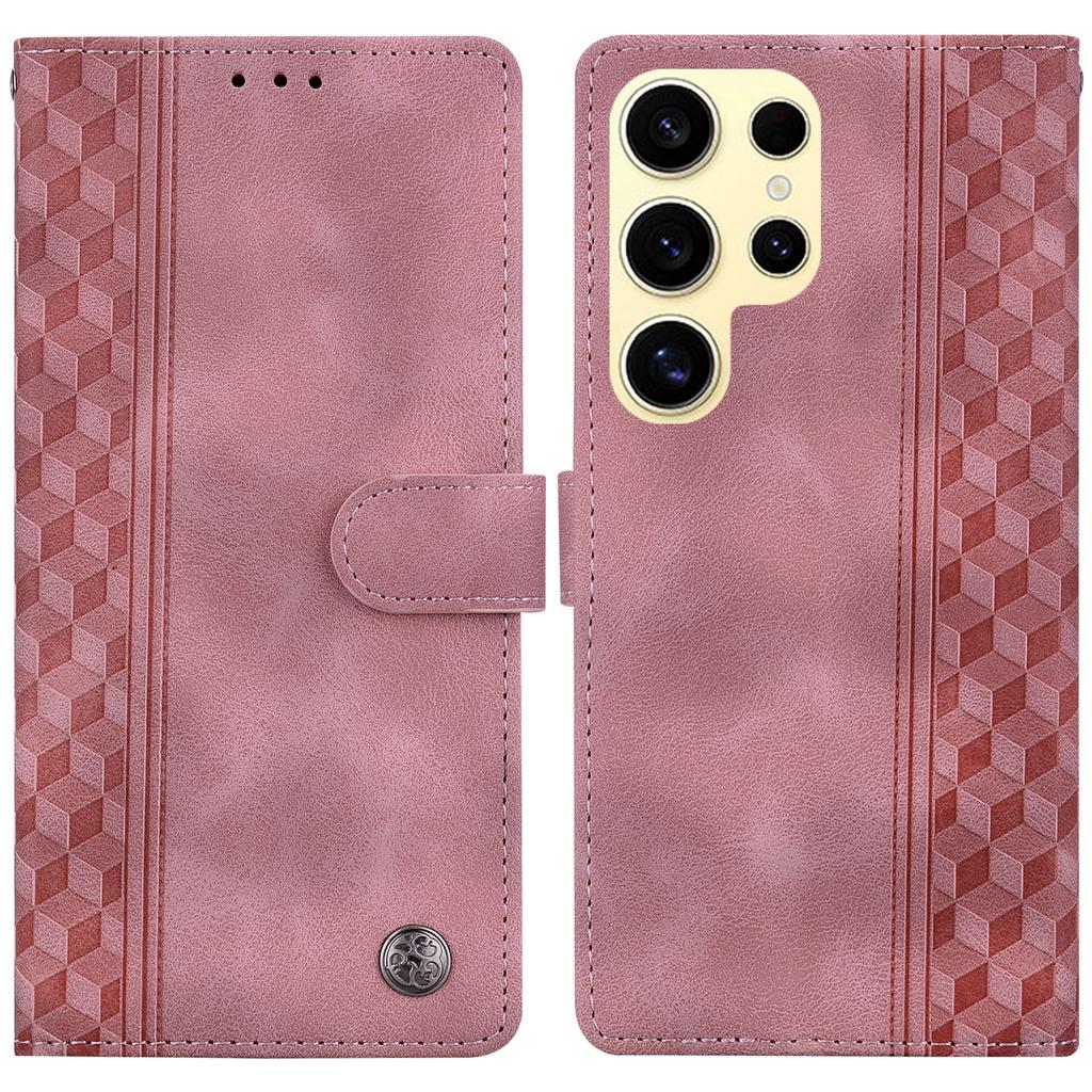 For Samsung Galaxy S25 Ultra Leather Case Imprinted Checkered Pattern Wallet Stand Flip Phone Cover