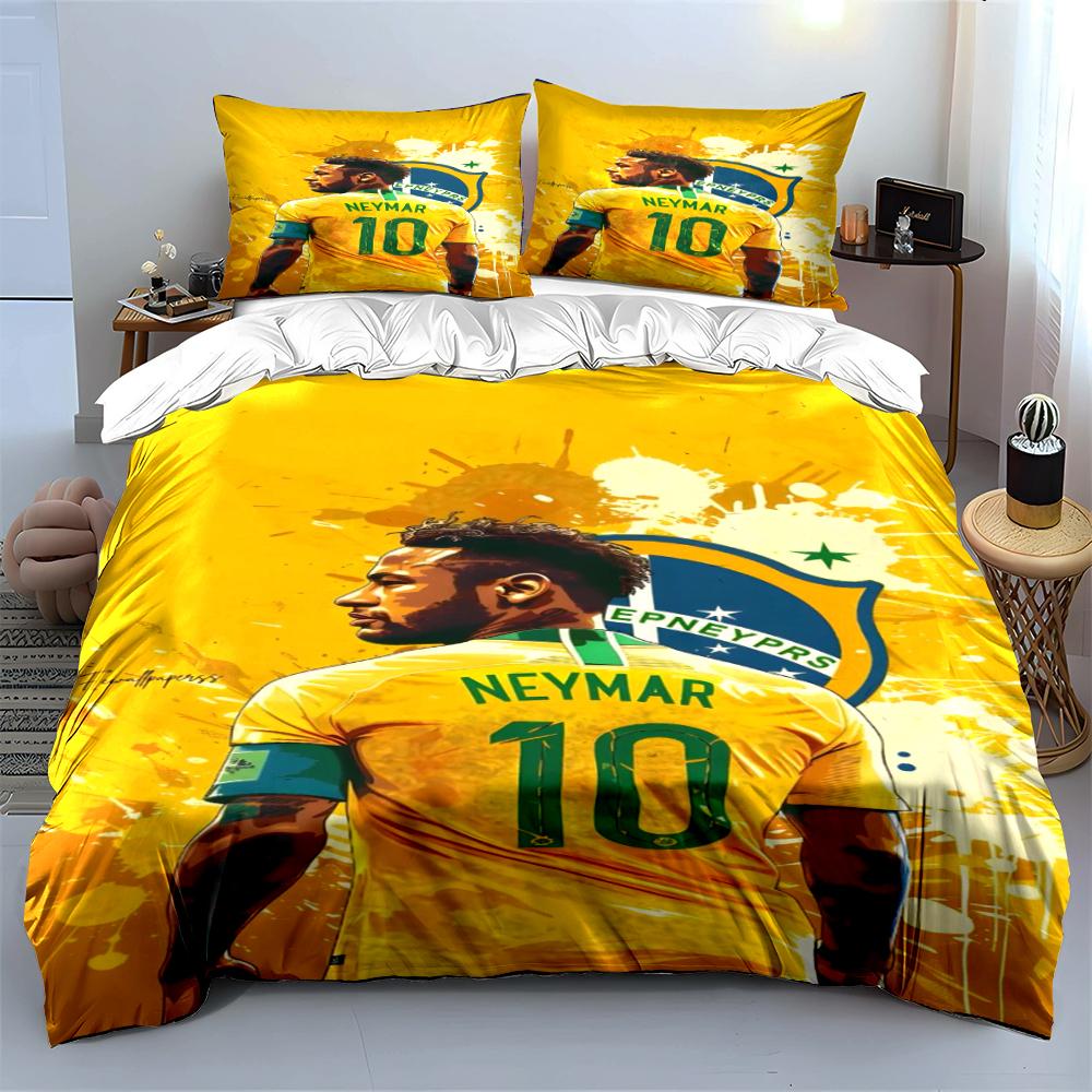 Yellow Football Bedding Set With Neymar Bedding set (1 duvet cover, 2 pillowcases, duvet not included)