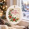 Xmas Tree Hanging Ornaments Ceramic Christmas Ornament, 2D Double Sided Cowboy/Nutcracker/Holy Berry Living Room Wall Decor Ornament for Holiday Tree,