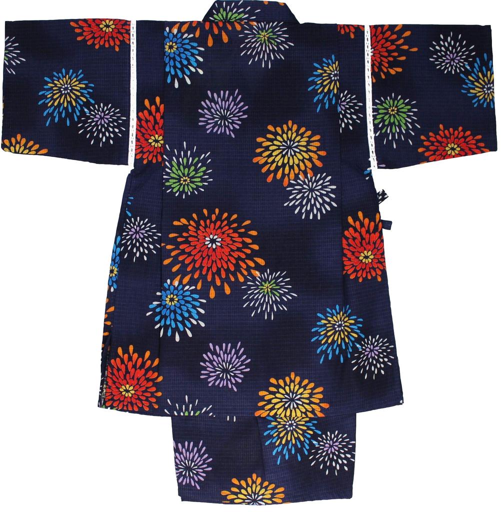 Fireworks Made In Red Summer Summer Room Wear [Warudo] Children's Jinbei, Girls, Kids, Jinbei, Pattern, Navy, Japan, Plum, 100% Cotton, Sizes 90,