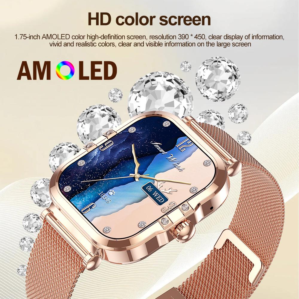 SACOSDING 2025 женские умные часы Bluetooth Call 1,75-дюймовый сенсорный экран умные часы для женщин мониторинг здоровья IP68 водонепроницаемый фитнес