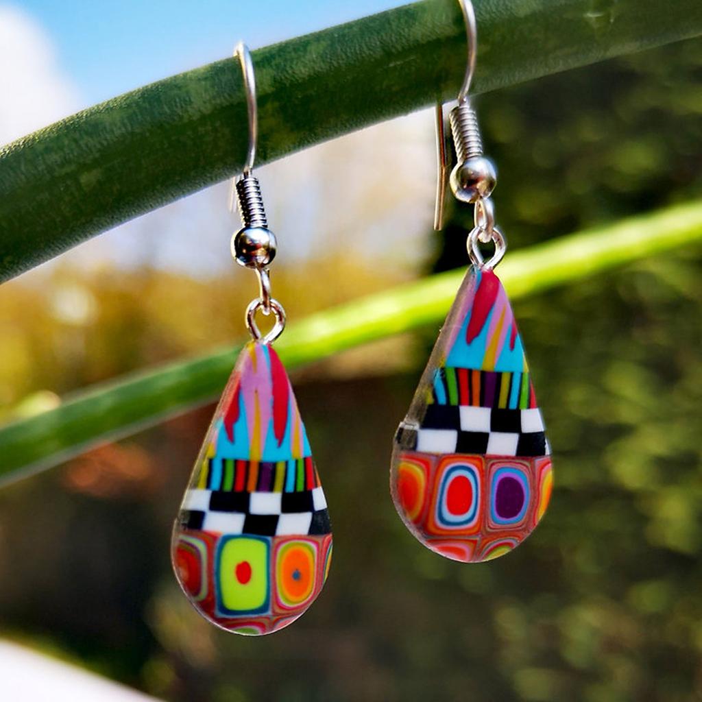 Les Trésors De Lily [R6413] - Multicolored 'Columbine & Harlequin' Handcrafted Earrings - 30x15 Mm
