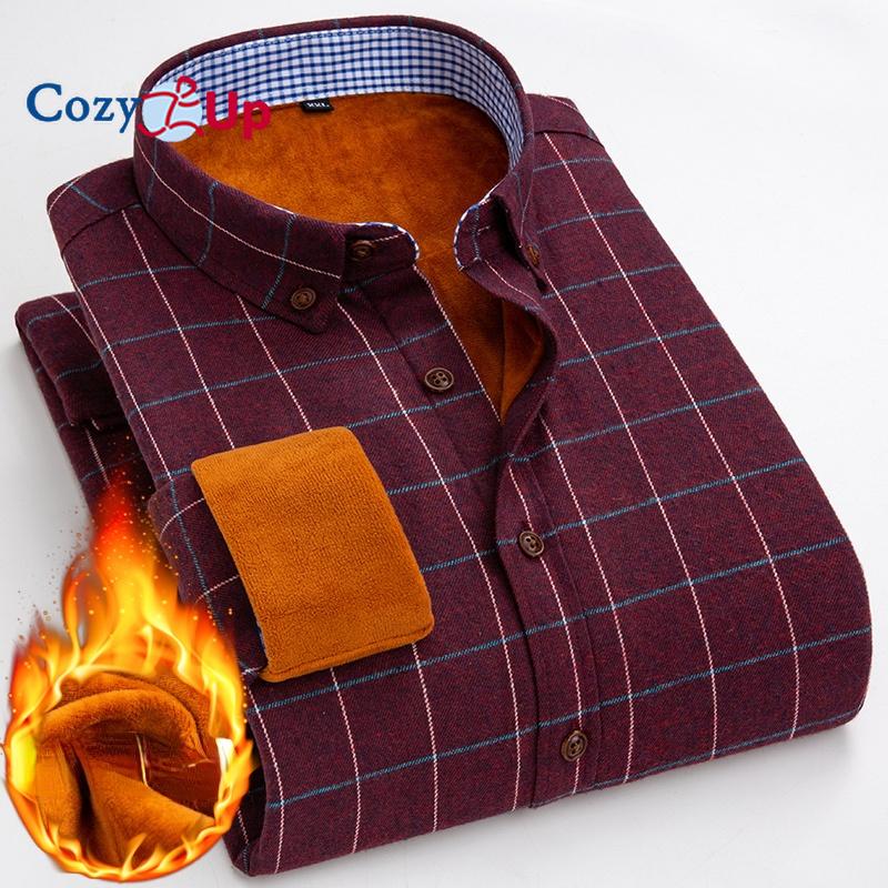 Cozy Up Men Fleece Shirt Autumn Winter Male Long Sleeve Plaid Shirt Thick Fleece Lined Soft Casual Flannel Warm Dress Shirt