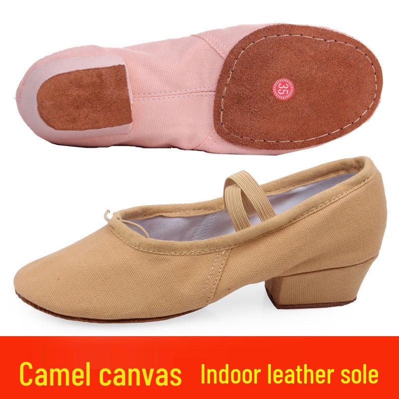 Женские взрослые парусиновые танцевальные туфли с мягкой подошвой и каблуком - Черные туфли для балетной практики