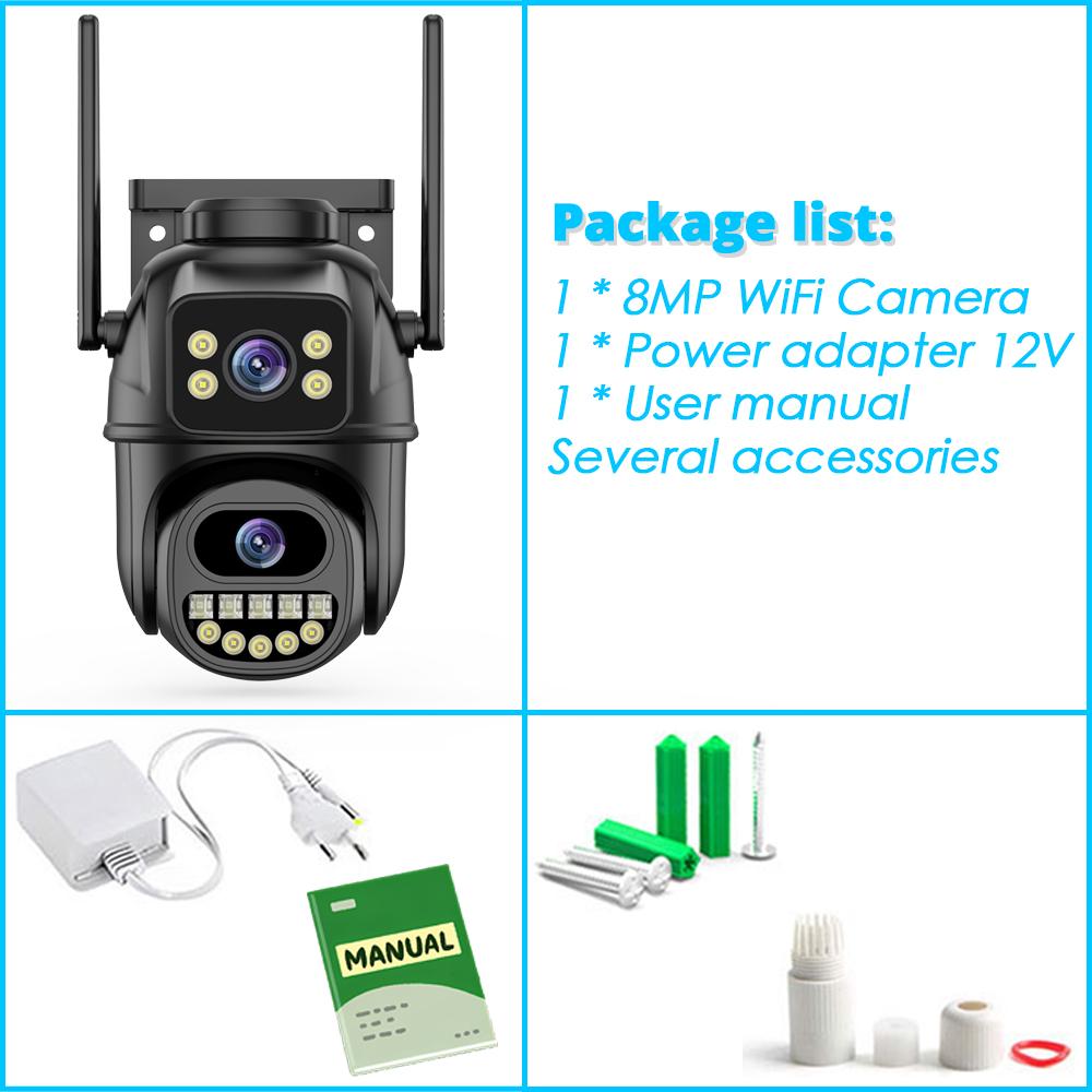 ICSEE 8MP 4K Двойная линза WIFI Камера видеонаблюдения Умный дом PTZ 360 Беспроводная Наружная HD Видео Безопасность IP-камеры CCTV Водонепроницаемая